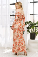 Light Pink Rose Floral Off Shoulder Maxi Dress
