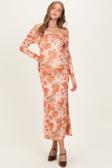 Light Pink Rose Floral Off Shoulder Maternity Maxi Dress
