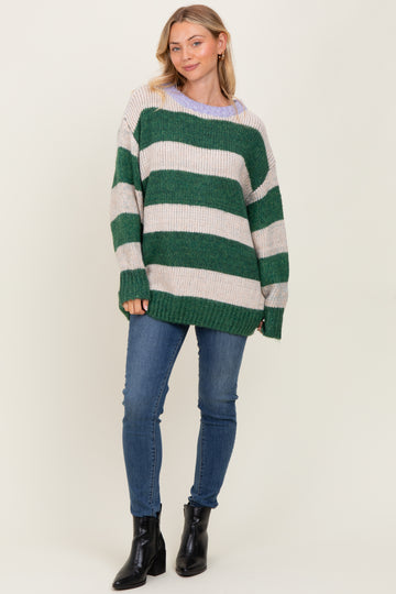 Green Wide Stripe Chunky Knit Sweater