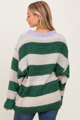 Green Wide Stripe Chunky Knit Sweater