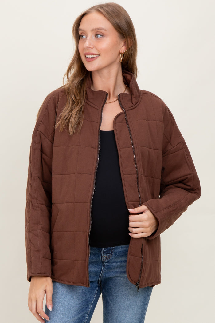 Brown Quilted Oversized Maternity Jacket