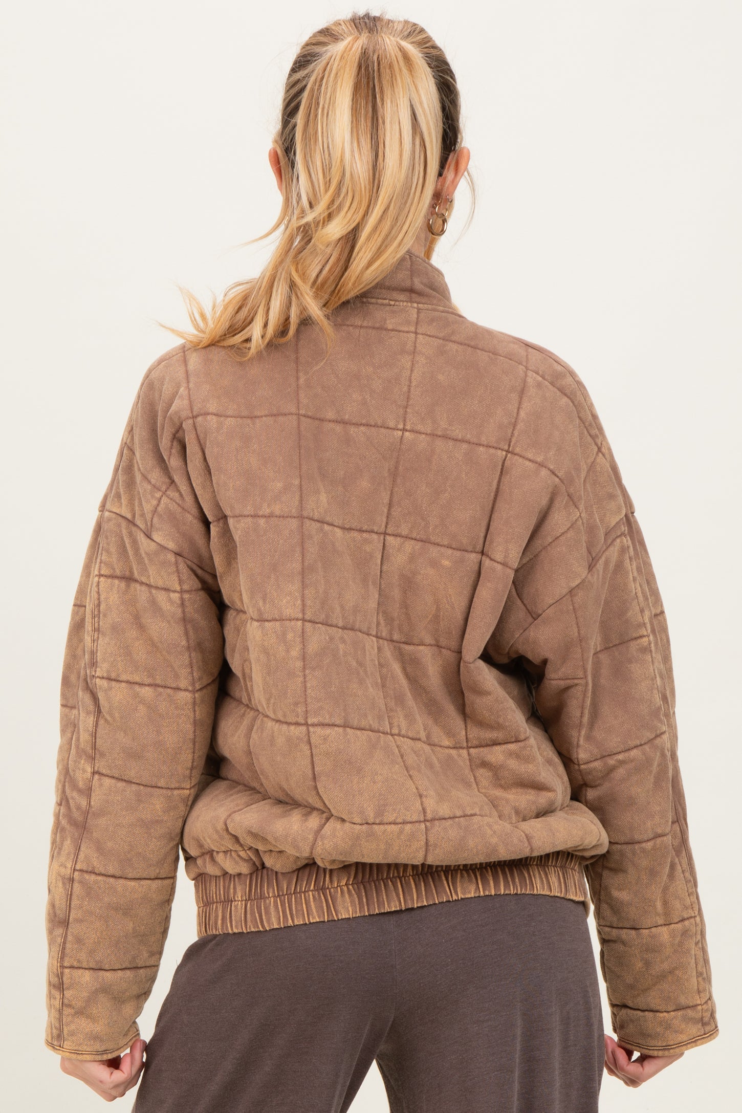 Mocha Quilted Oversized Maternity Jacket
