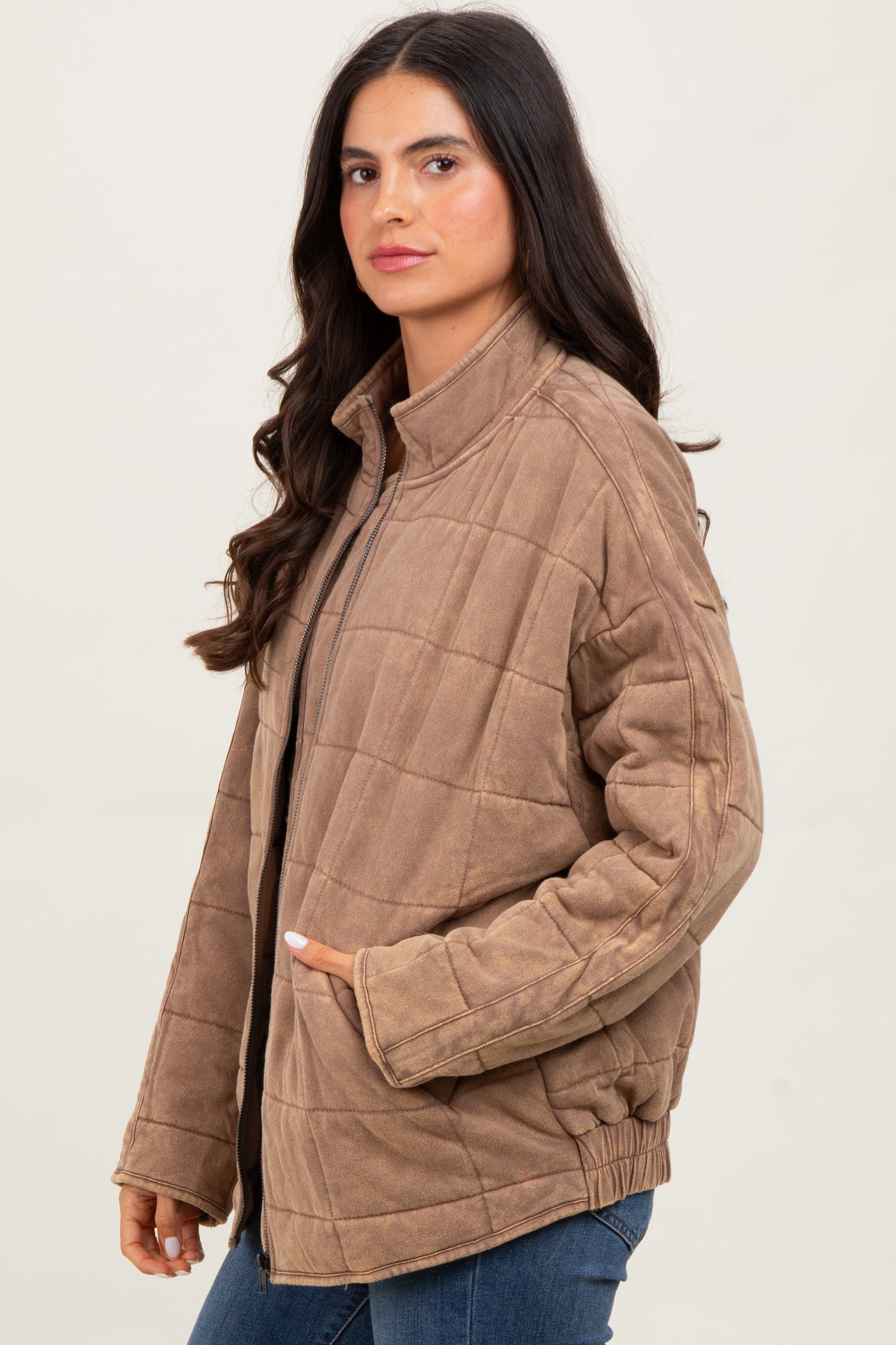 Mocha Quilted Oversized Maternity Jacket