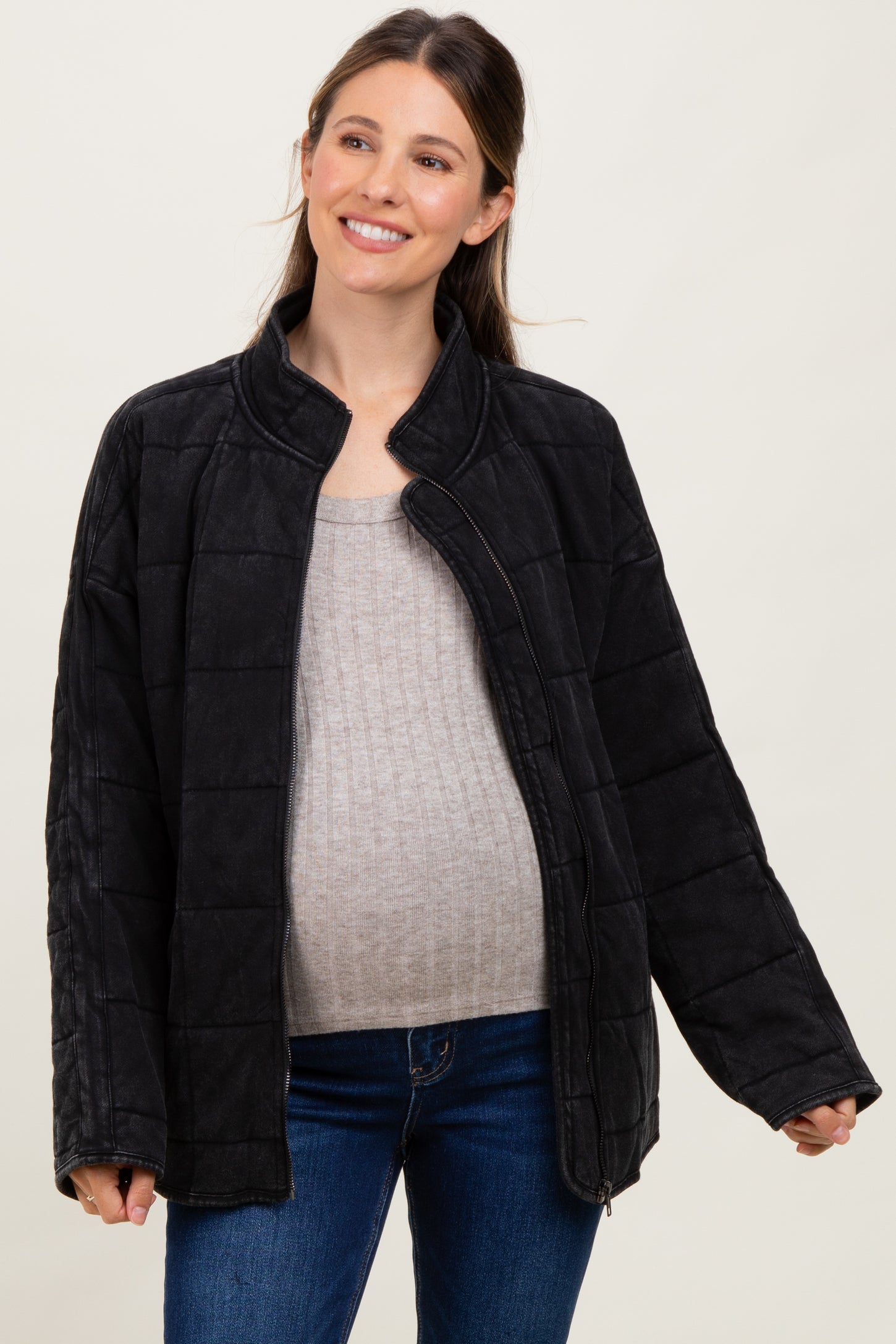 Black Quilted Oversized Maternity Jacket