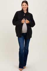 Black Quilted Oversized Maternity Jacket