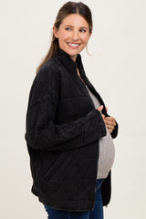Black Quilted Oversized Maternity Jacket