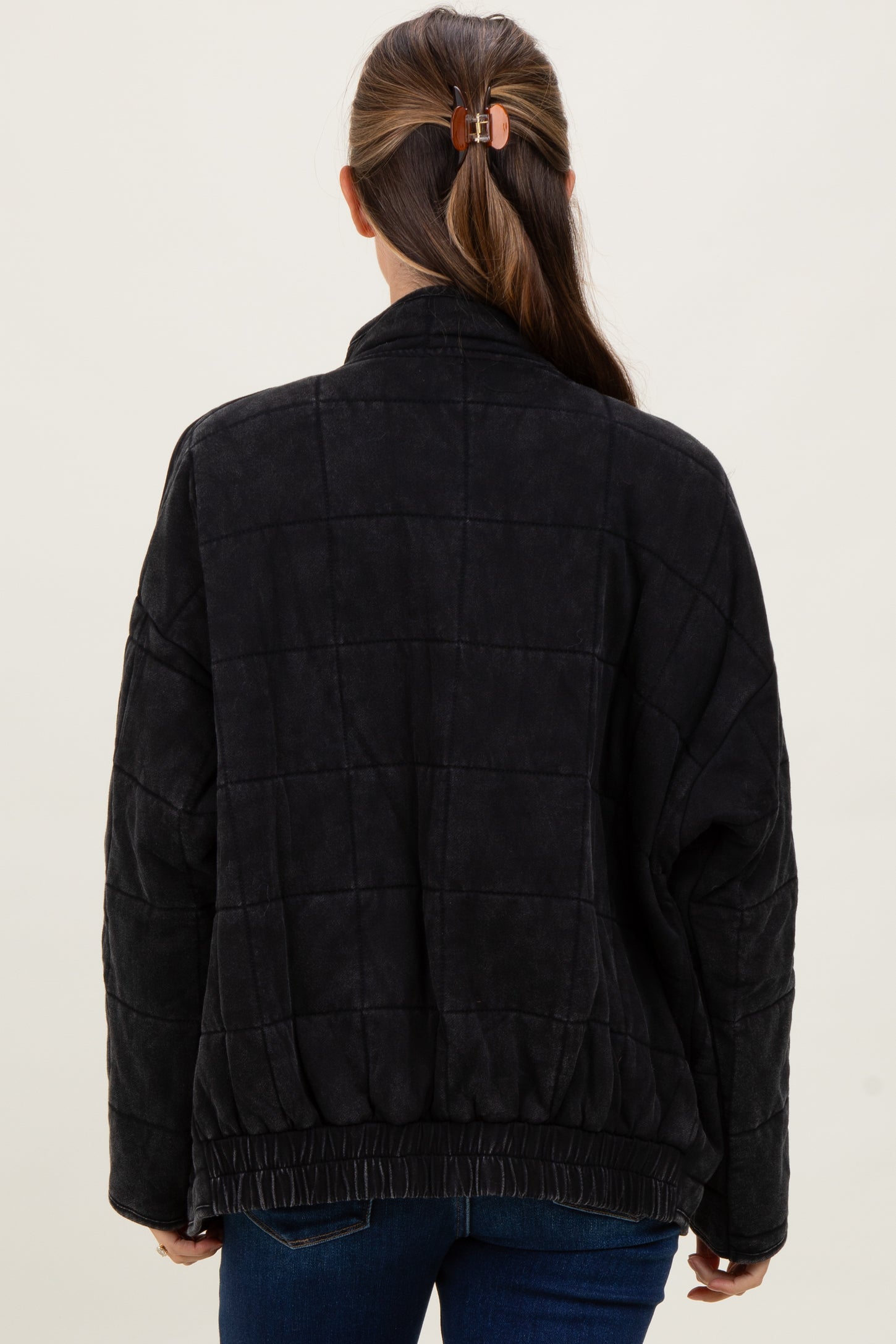 Black Quilted Oversized Maternity Jacket