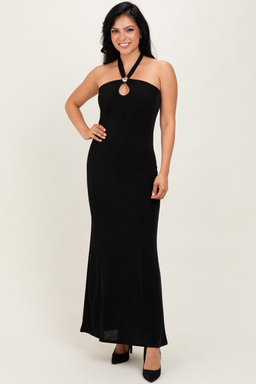 Black Halter Pendant Maxi Dress