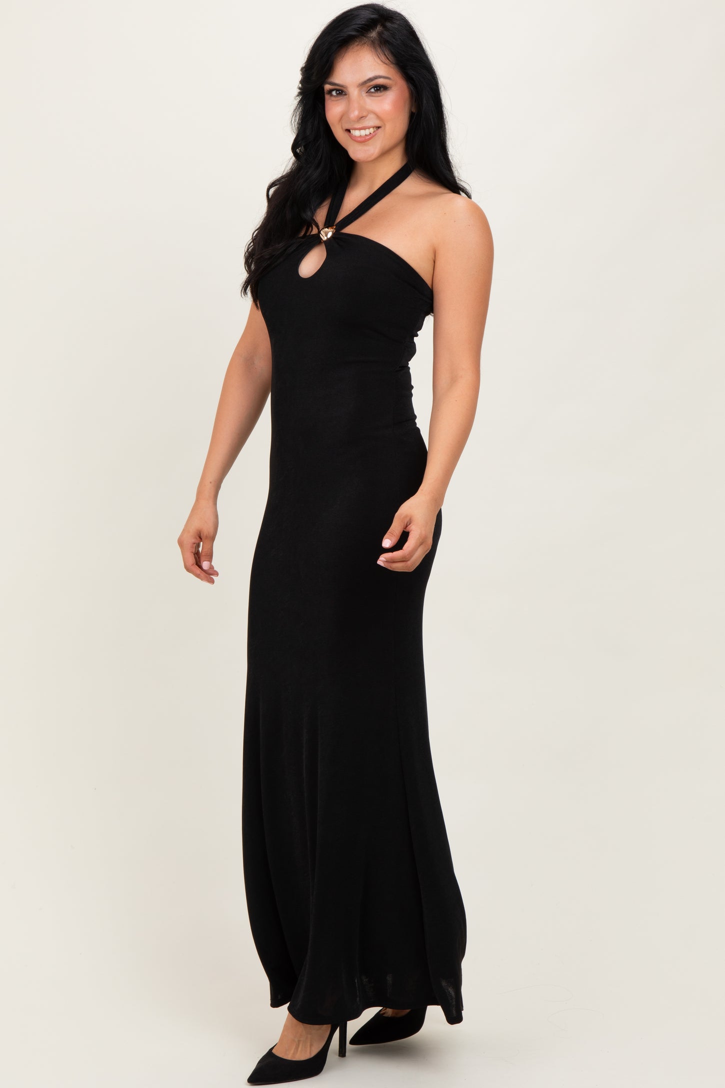 Black Halter Pendant Maxi Dress