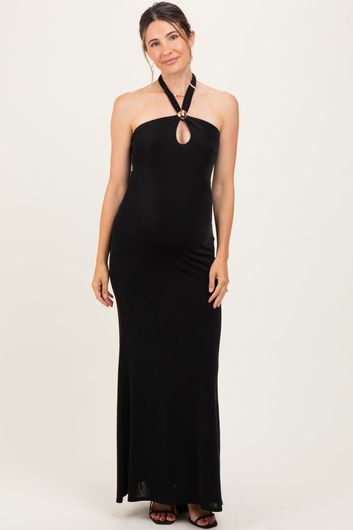 Black Halter Pendant Maternity Maxi Dress PinkBlush Black Halter Pendant Maternity Maxi Dress PinkBlush