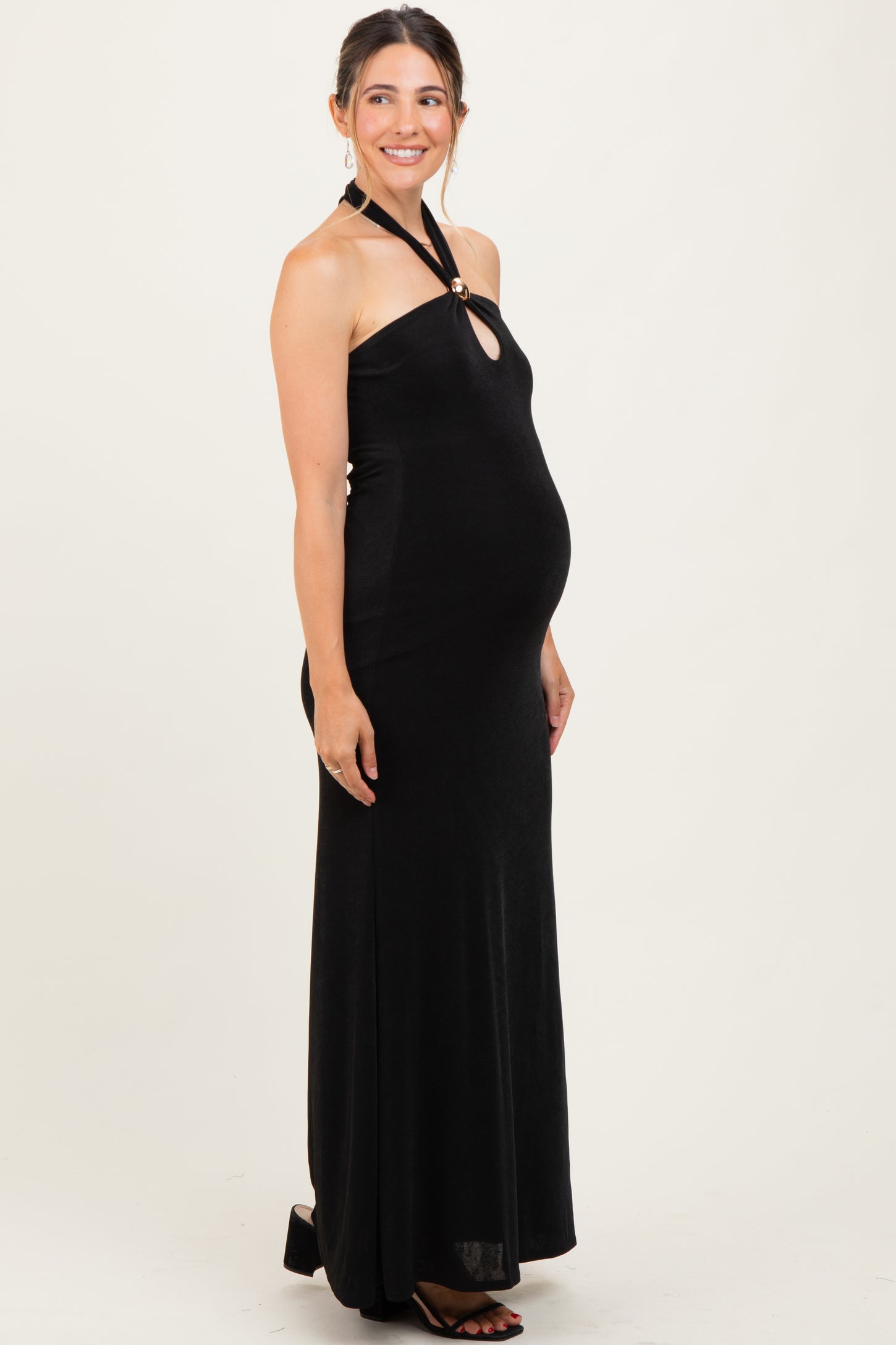 Black Halter Pendant Maternity Maxi Dress PinkBlush Black Halter Pendant Maternity Maxi Dress PinkBlush