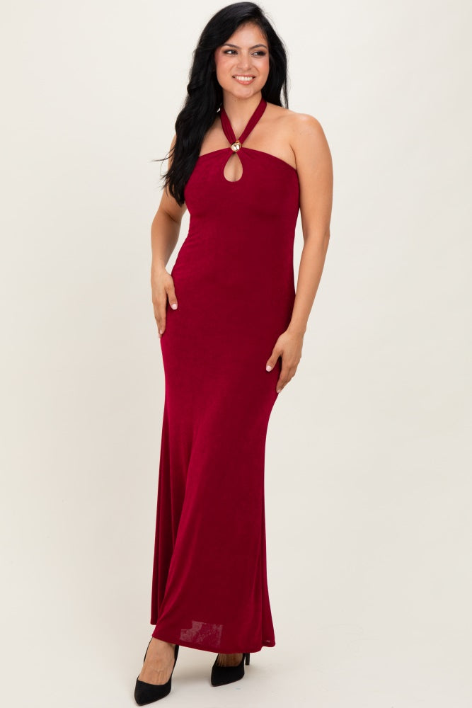 Burgundy Halter Pendant Maternity Maxi Dress PinkBlush Burgundy Halter Pendant Maternity Maxi Dress PinkBlush