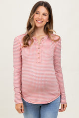 Pink Mixed Print Maternity Henley Long Sleeve Top