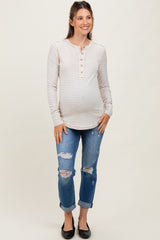 Cream Mixed Print Maternity Henley Long Sleeve Top