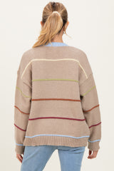 Beige Multicolor Stripe Chunky Knit Maternity Cardigan
