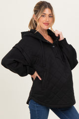 Black Quilted Contrast Maternity Button Hoodie