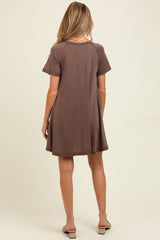 Brown Solid T-shirt Maternity Mini Dress