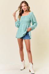 Sage Floral Smocked Long Sleeve Top