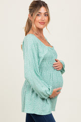 Sage Floral Smocked Long Sleeve Maternity Top