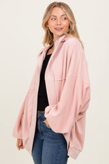 Pink Solid Terry Long Dolam Sleeve Vintage Hoodie