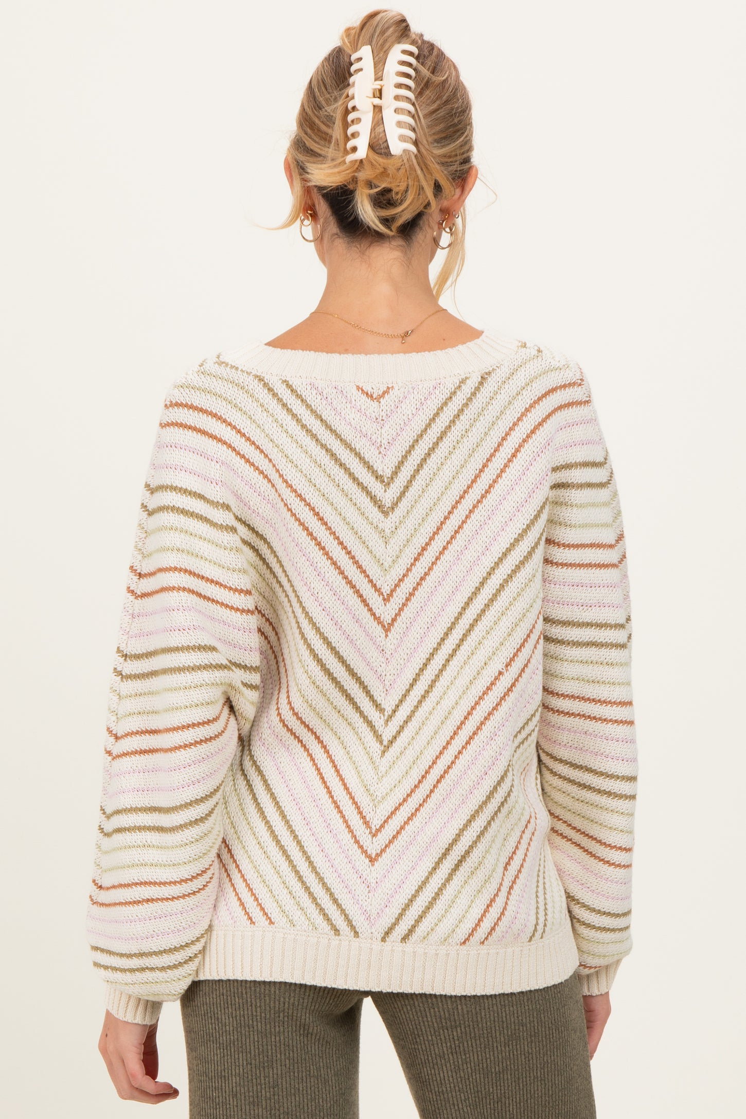 Beige Multi Crew Neck Striped Long Sleeve Maternity Sweater