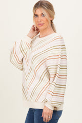 Beige Multi Crew Neck Striped Long Sleeve Sweater