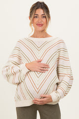 Beige Multi Crew Neck Striped Long Sleeve Maternity Sweater