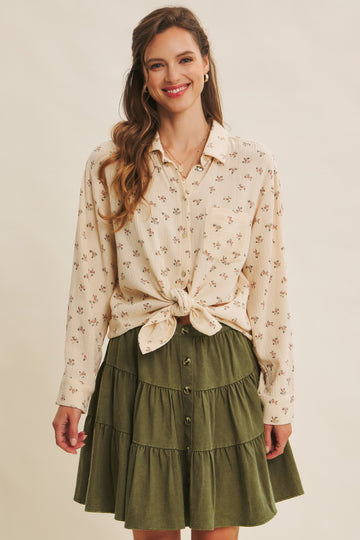 Cream Floral Cotton Gauze Oversized Button-Down Shirt