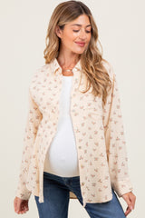Cream Floral Cotton Gauze Oversized Button-Down Maternity Shirt