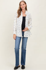 Blue Floral Cotton Gauze Oversized Button-Down Maternity Shirt