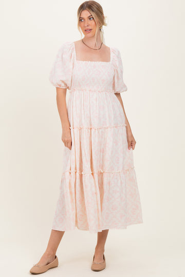 Pink Floral Smocked Ruffle Tiered Maxi Dress