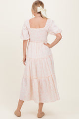 Pink Floral Smocked Ruffle Tiered Maxi Dress
