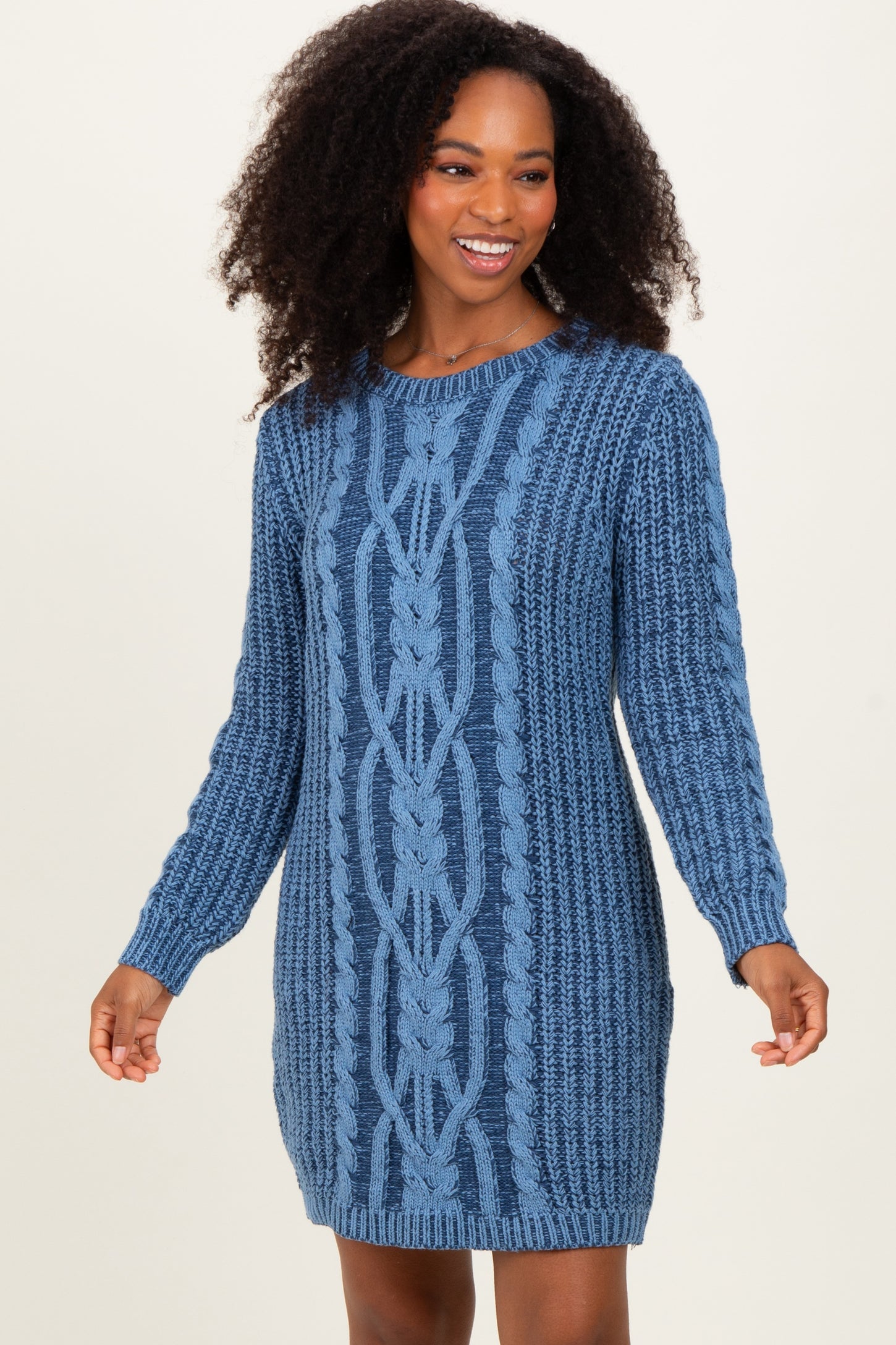 Blue Two Tone Cable Knit Mini Sweater Dress – PinkBlush