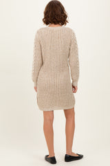 Beige Two Tone Cable Knit Mini Sweater Dress