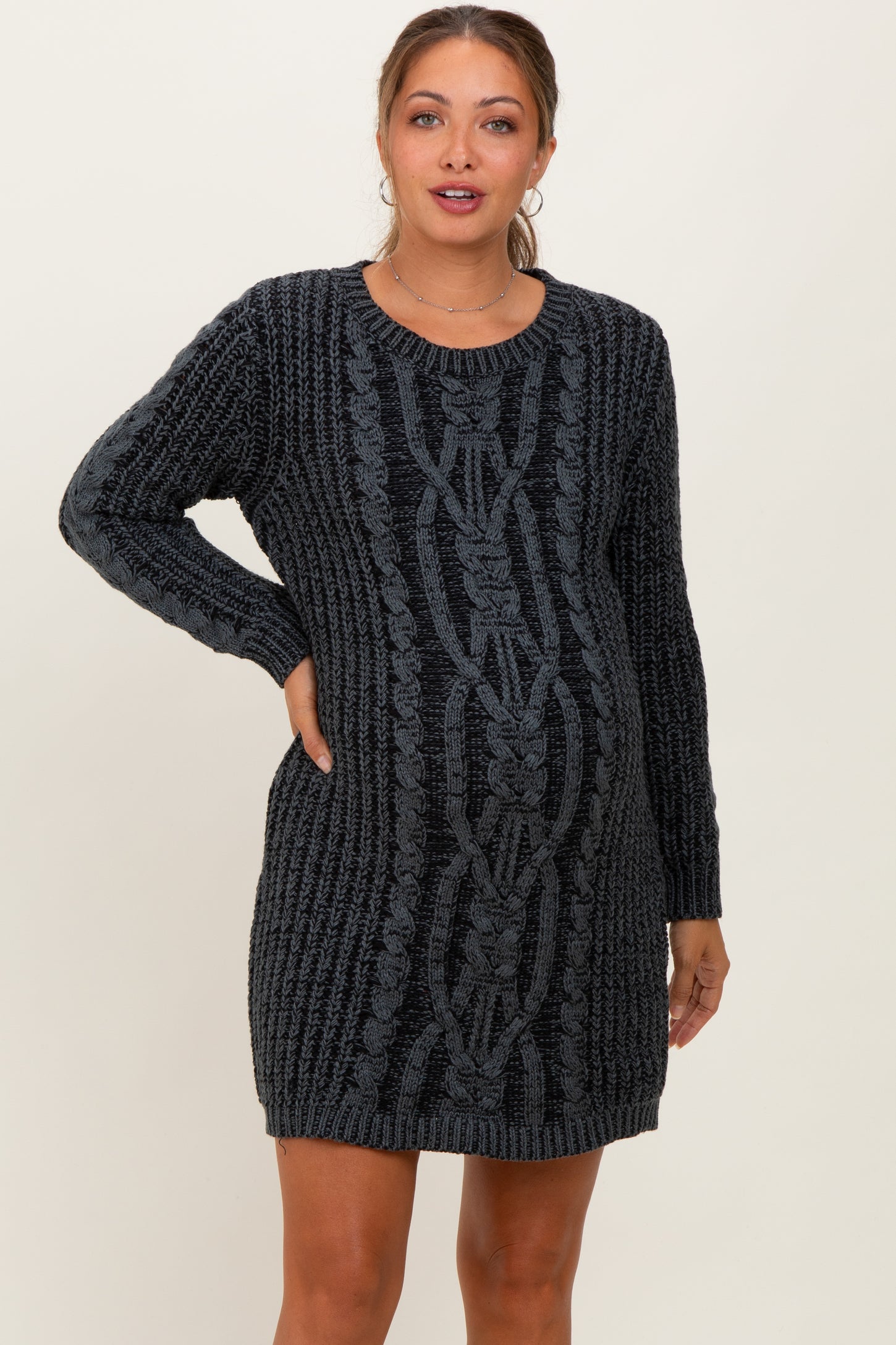 maternity cable knit sweater dress Cream Mock Neck Cable Knit Maternity Sweater Dress