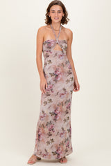 Mauve Floral Halter Cutout Maxi Dress