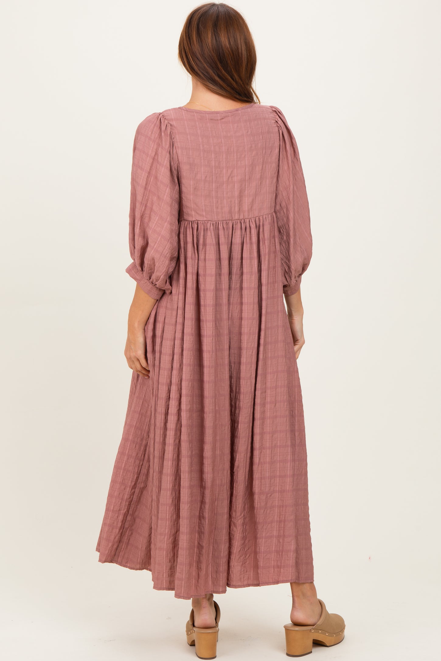 Mauve Plaid Front Tie Cutout Midi Dress PinkBlush Mauve Plaid Front Tie Cutout Midi Dress PinkBlush