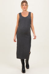 Charcoal Cable Knit Sleeveless Maternity Midi Dress
