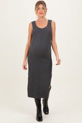 Charcoal Cable Knit Sleeveless Maternity Midi Dress