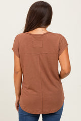 Dark Camel V-Neck Maternity Top