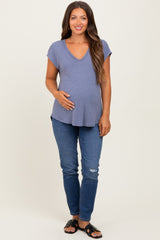 Light Navy V-Neck Maternity Top