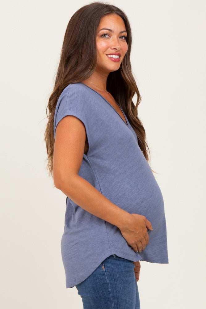Light Navy V-Neck Maternity Top