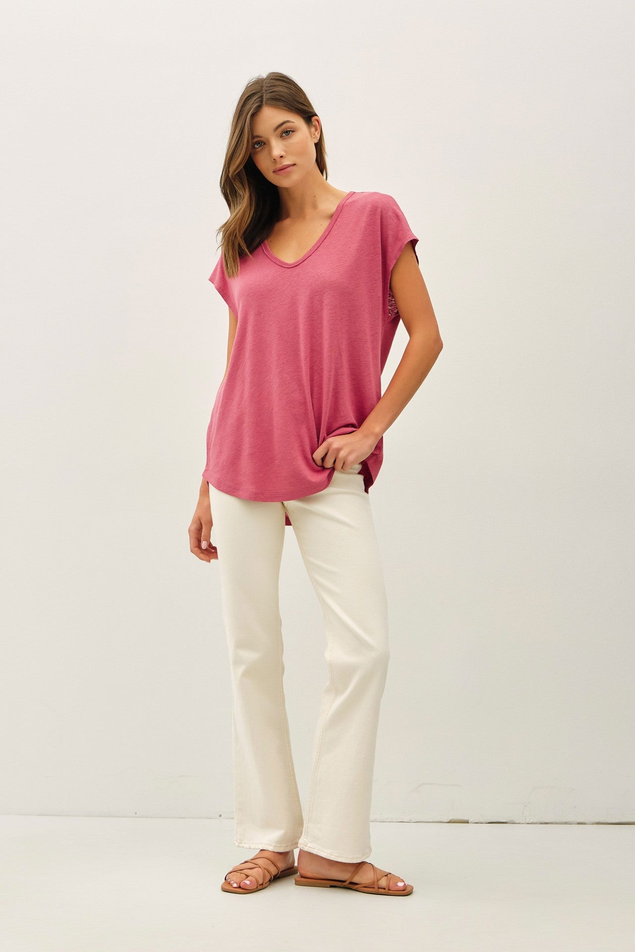 Coral V-Neck Top