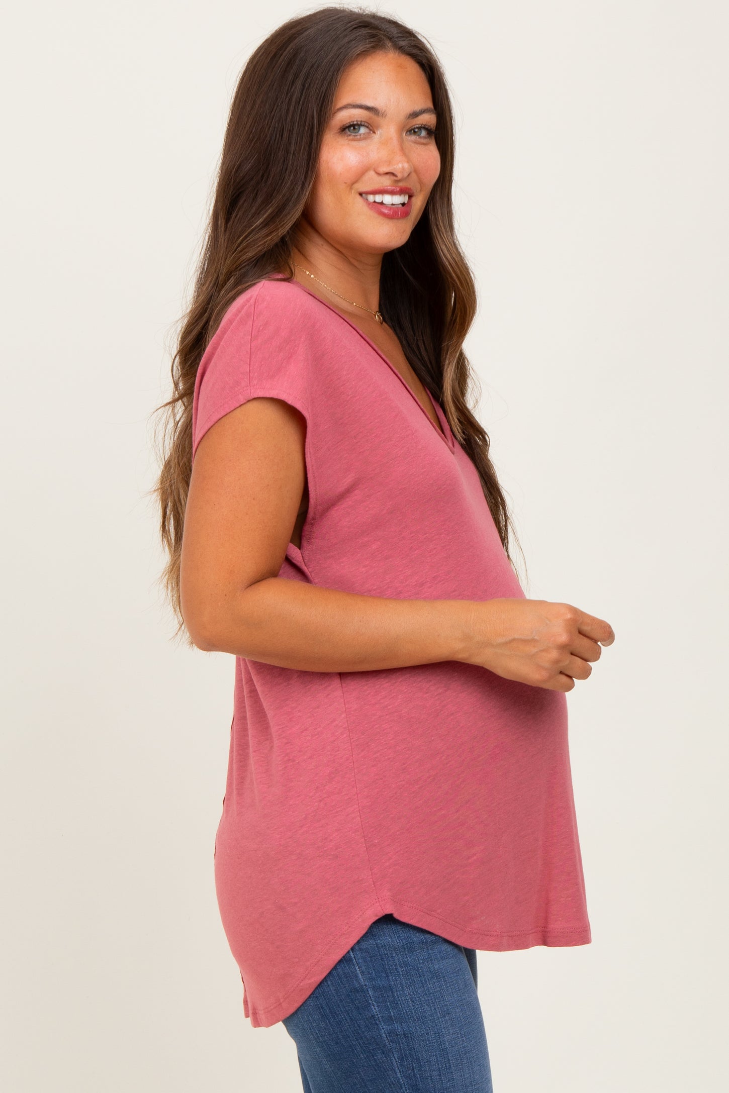 Coral V-Neck Maternity Top