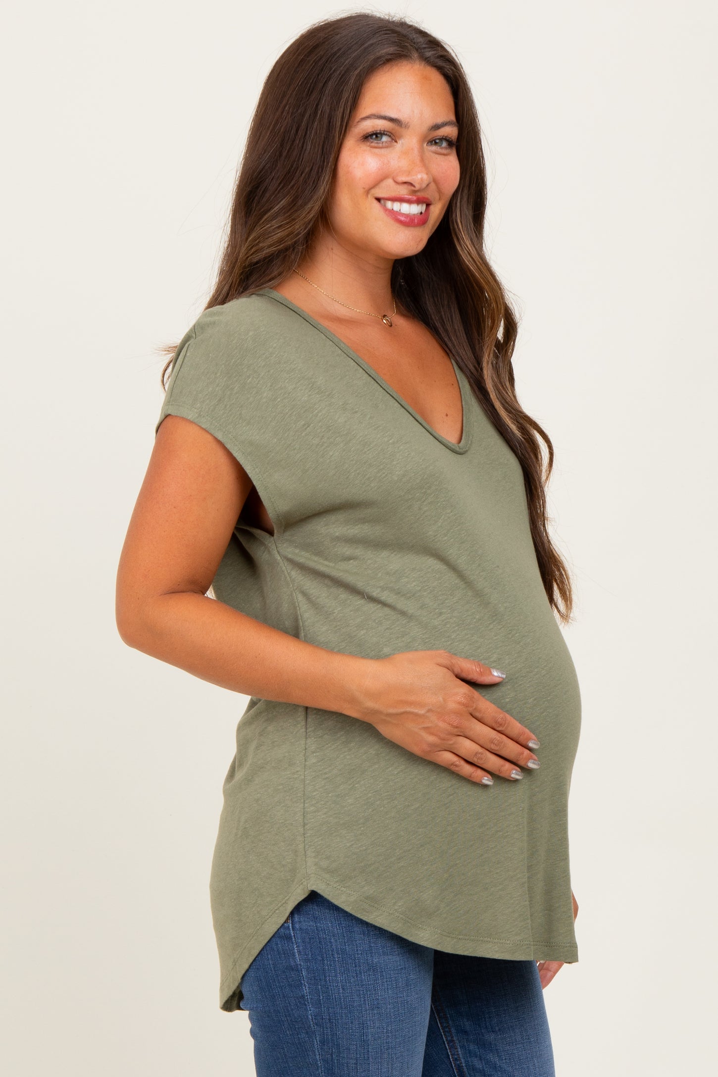 Green V-Neck Maternity Top