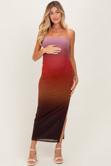 Mauve Ombre Mesh Strapless Maternity Maxi Dress