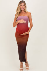 Mauve Ombre Mesh Strapless Maternity Maxi Dress