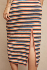 Multicolor Striped Knit Strapless Midi Dress
