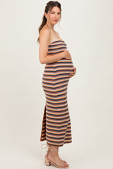 Multicolor Striped Knit Strapless Maternity Midi Dress