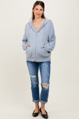 Light Blue Oversized Sweater Knit Maternity Hoodie